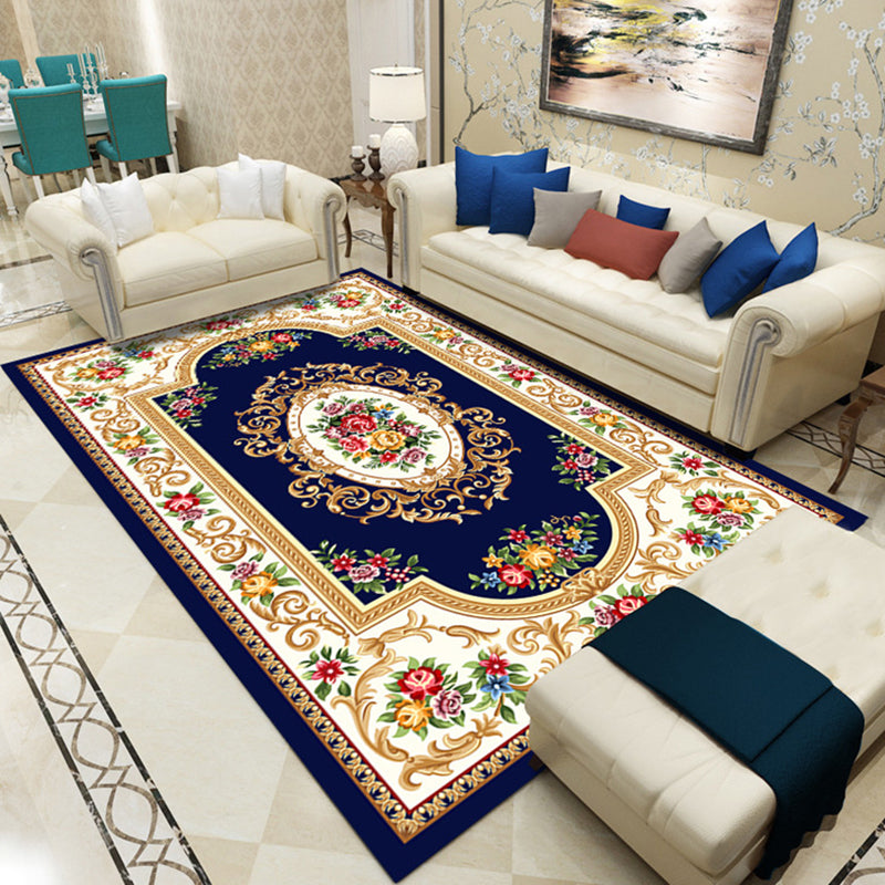 Luxury European Printed Rug Multicolor Polyester Area Carpet Non-Slip Backing Rug for Living Room