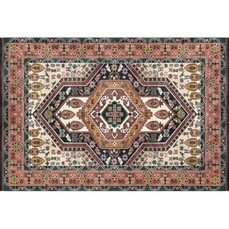 Red Tone Nostalgia Carpet Polyester Medallion Indoor Rug Non-Slip Backing Rug for Home Decoration