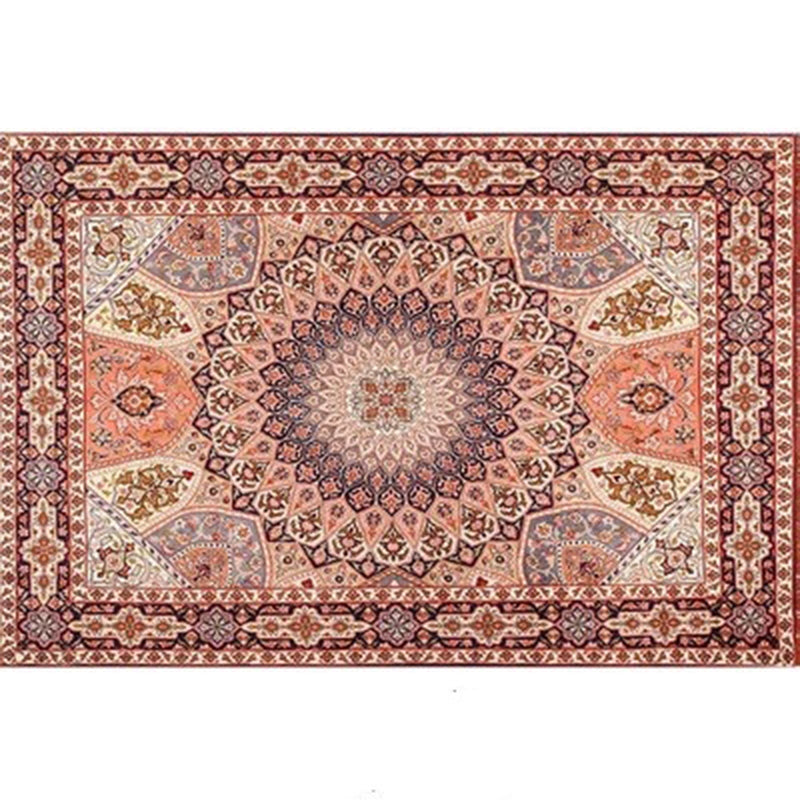 Red Tone Nostalgia Carpet Polyester Medallion Indoor Rug Non-Slip Backing Rug for Home Decoration