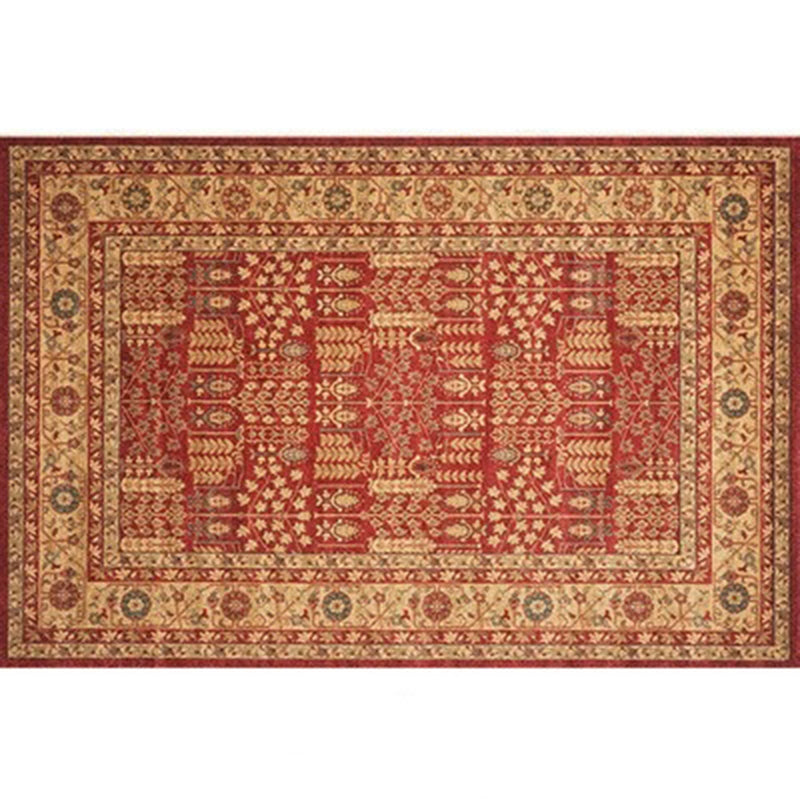 Red Tone Nostalgia Carpet Polyester Medallion Indoor Rug Non-Slip Backing Rug for Home Decoration