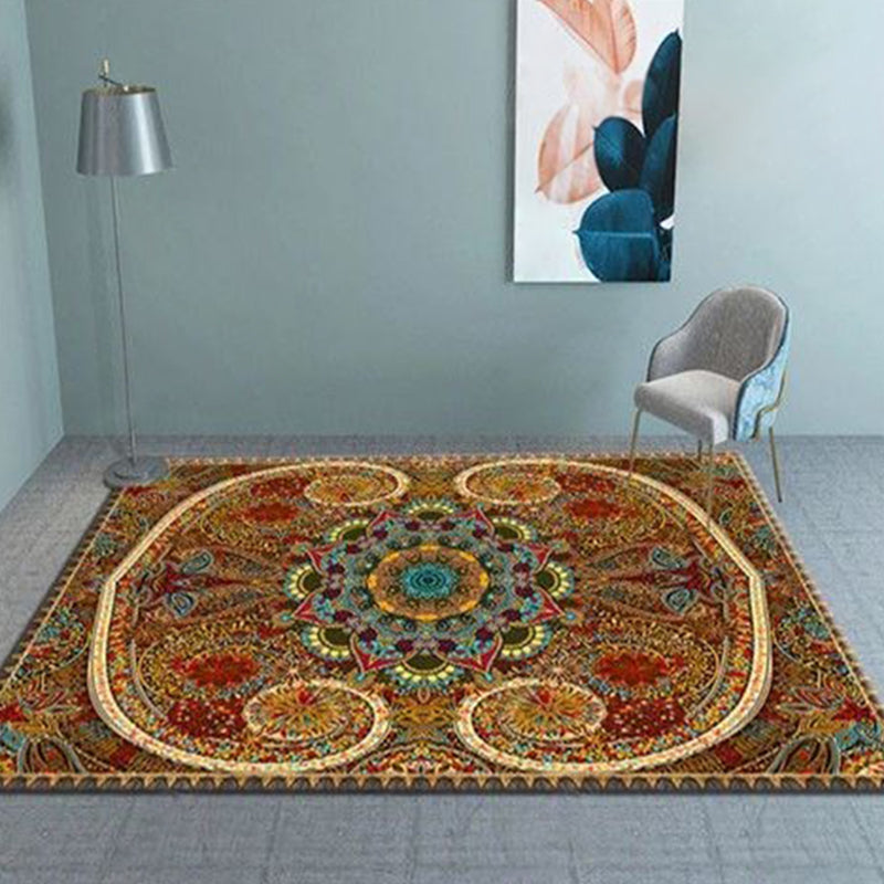 Brown Tone Olden Area Carpet Polyester Concentric Circle Indoor Rug Easy Care Carpet for Living Room