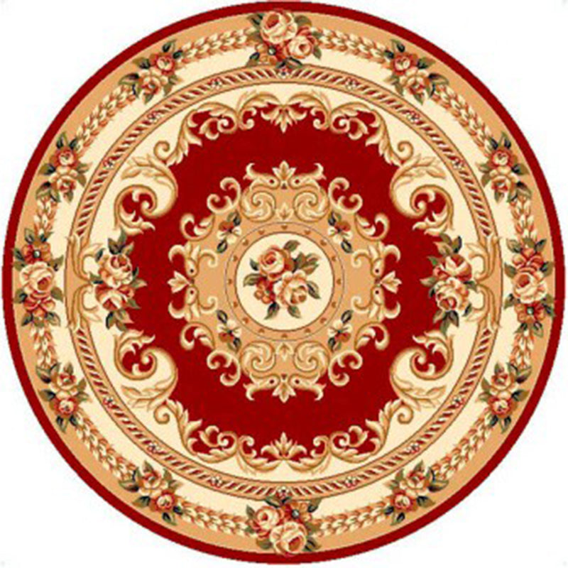 Round Yellow Tone Retro Carpet Polyester European Print Rug Non-Slip Backing Indoor Rug for Bedroom