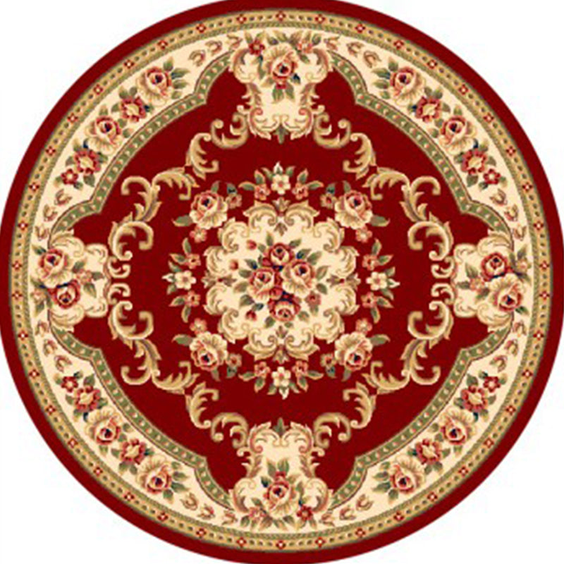 Round Yellow Tone Retro Carpet Polyester European Print Rug Non-Slip Backing Indoor Rug for Bedroom