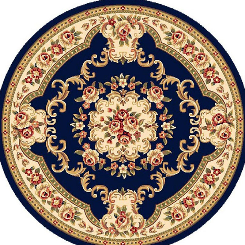 Round Yellow Tone Retro Carpet Polyester European Print Rug Non-Slip Backing Indoor Rug for Bedroom