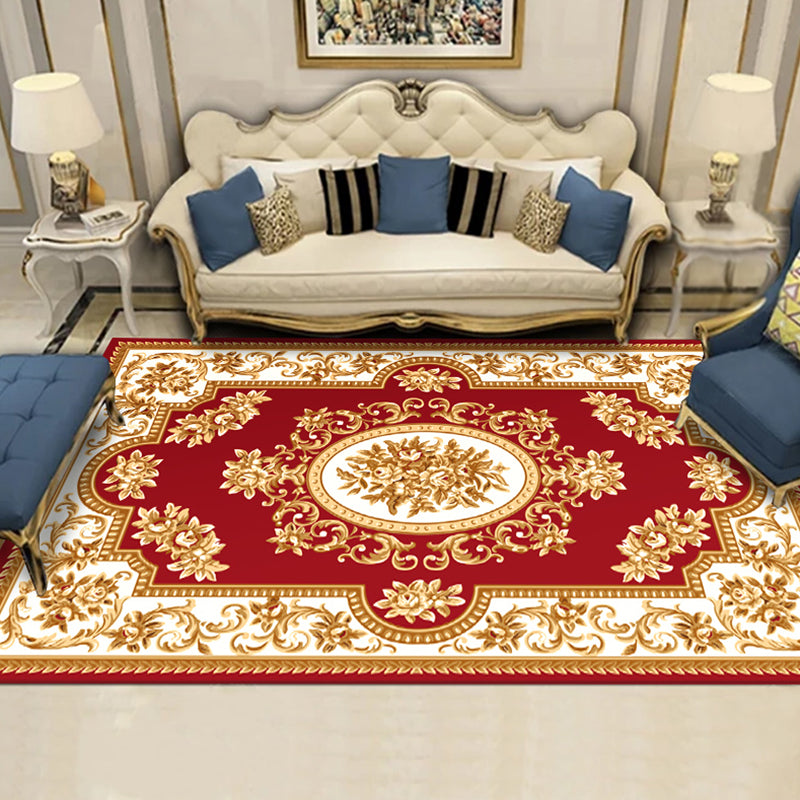 Multicolor Traditional Rug Polyester Carpet Flower Print Indoor Rug Non-Slip Backing for Living Room