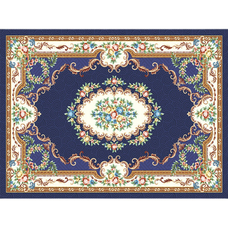 Multicolor Traditional Rug Polyester Carpet Flower Print Indoor Rug Non-Slip Backing for Living Room