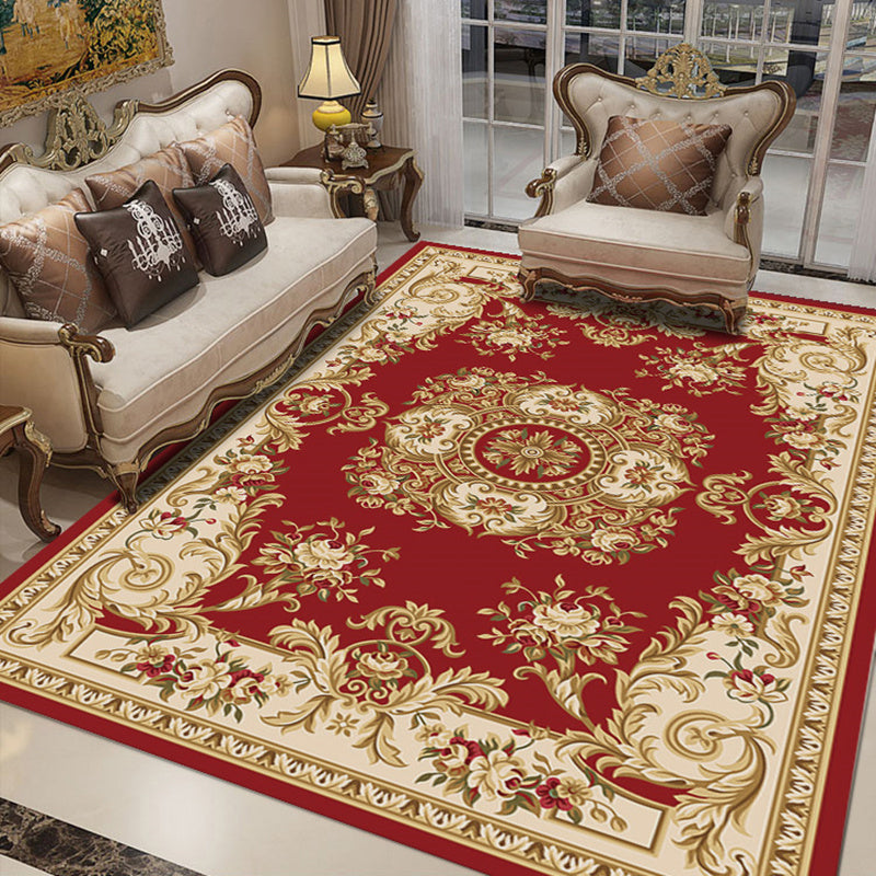 Retro Symmetrical Print Carpet Multicolor Polyester Rug Anti-Slip Backing Carpet for Living Room