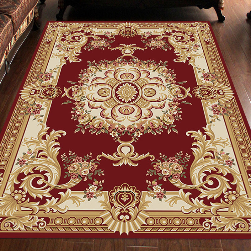 Retro Symmetrical Print Carpet Multicolor Polyester Rug Anti-Slip Backing Carpet for Living Room