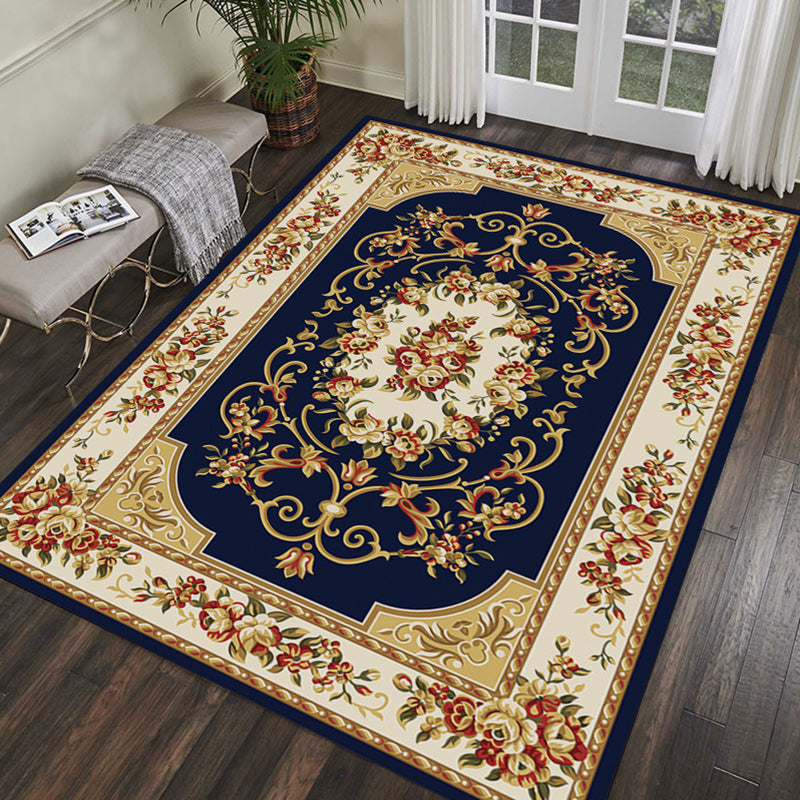 Retro Symmetrical Print Carpet Multicolor Polyester Rug Anti-Slip Backing Carpet for Living Room