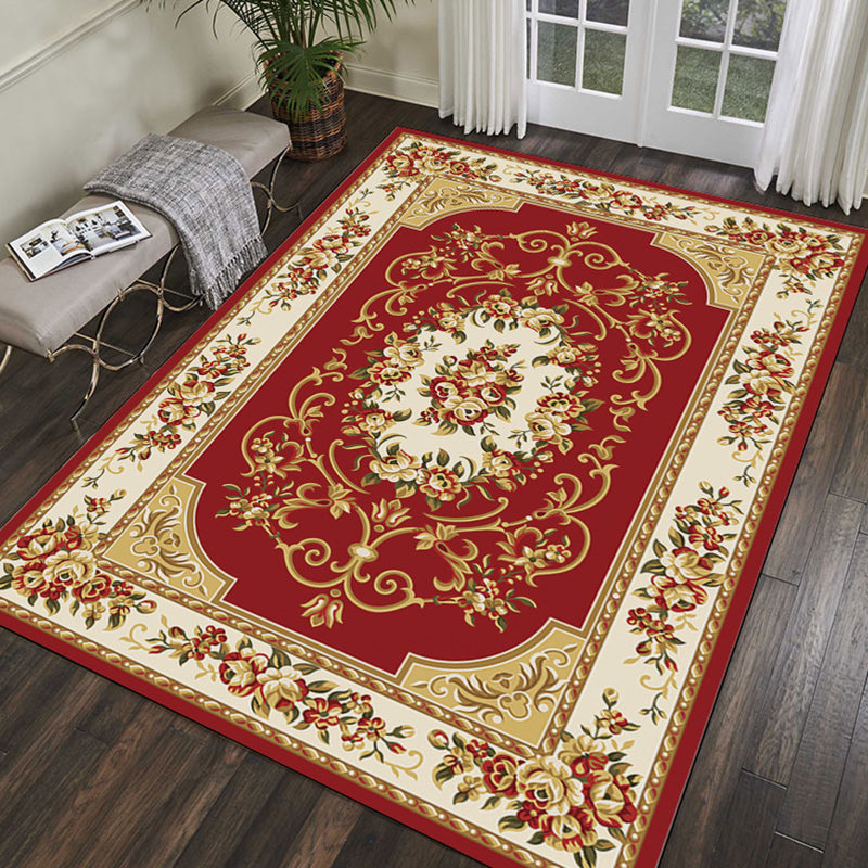 Retro Symmetrical Print Carpet Multicolor Polyester Rug Anti-Slip Backing Carpet for Living Room