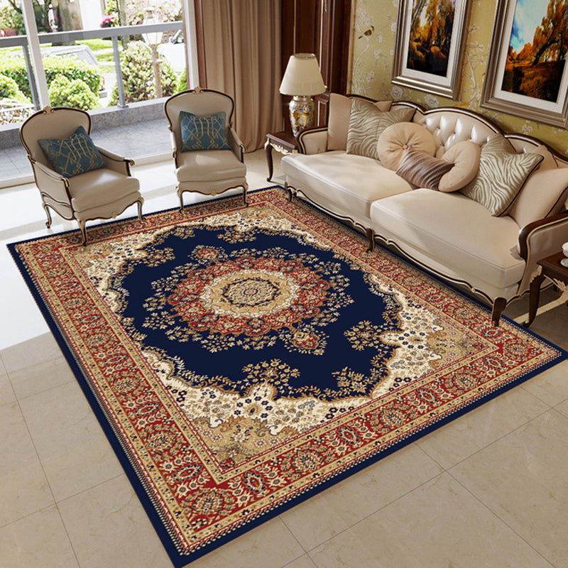 Retro Symmetrical Print Carpet Multicolor Polyester Rug Anti-Slip Backing Carpet for Living Room