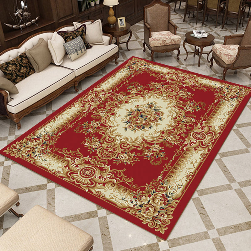 Retro Symmetrical Print Carpet Multicolor Polyester Rug Anti-Slip Backing Carpet for Living Room