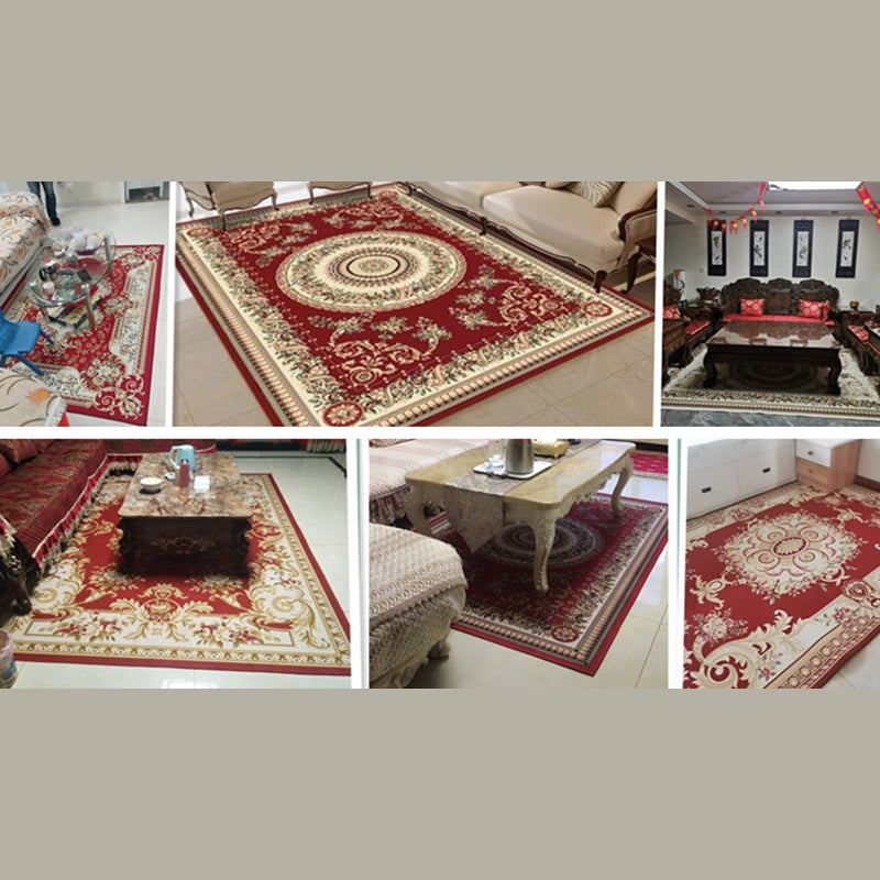 Retro Symmetrical Print Carpet Multicolor Polyester Rug Anti-Slip Backing Carpet for Living Room