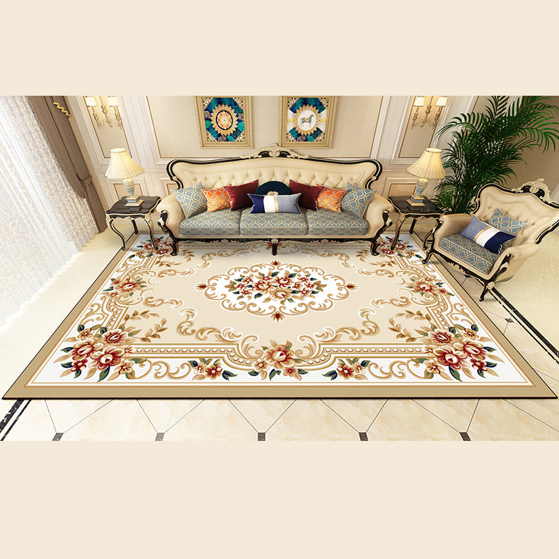 Multicolor Flower Rug Polyester Carpet Shabby Chic Anti-Slip Backing Indoor Rug for Living Room