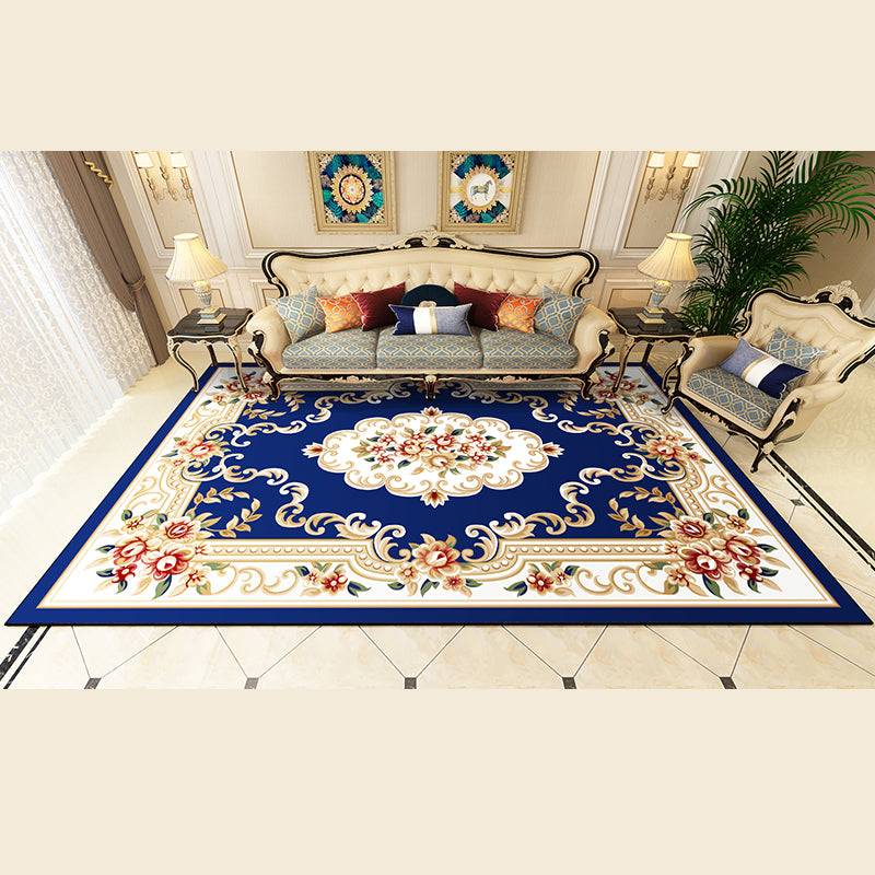 Multicolor Flower Rug Polyester Carpet Shabby Chic Anti-Slip Backing Indoor Rug for Living Room