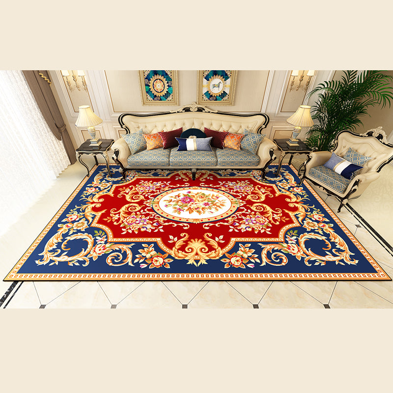 Multicolor Flower Rug Polyester Carpet Shabby Chic Anti-Slip Backing Indoor Rug for Living Room