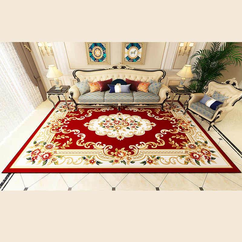 Multicolor Flower Rug Polyester Carpet Shabby Chic Anti-Slip Backing Indoor Rug for Living Room