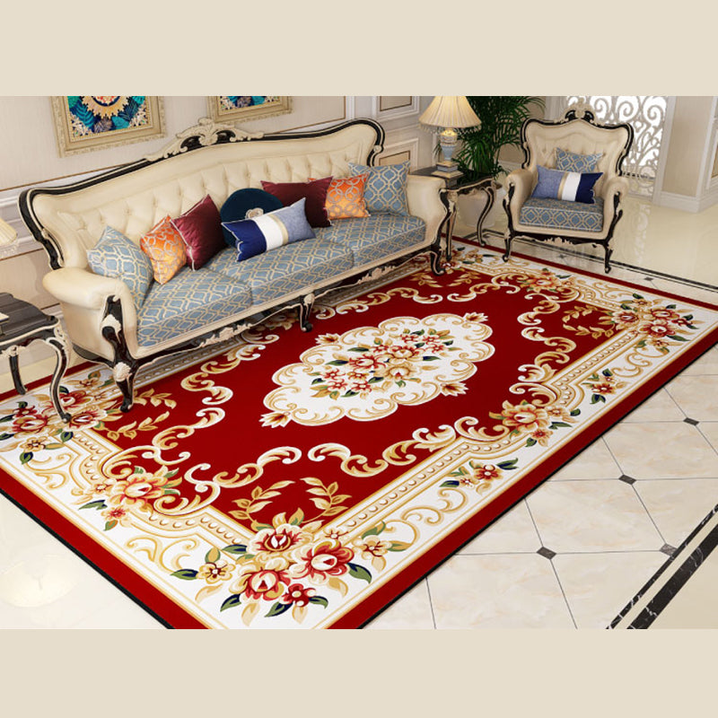 Multicolor Flower Rug Polyester Carpet Shabby Chic Anti-Slip Backing Indoor Rug for Living Room