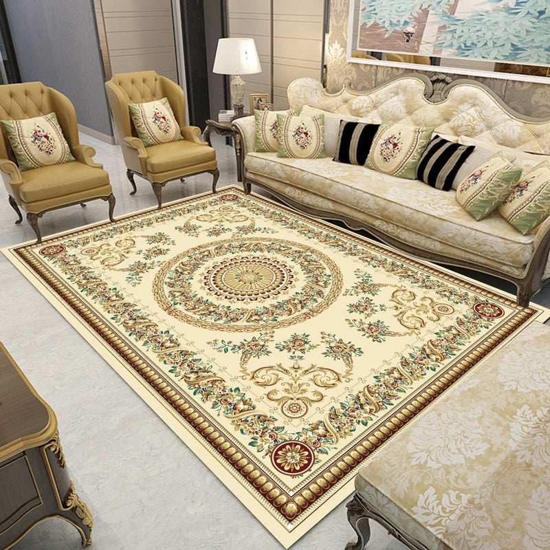 Color Mixed Vintage Area Rug Polyester Floral Print Rug Non-Slip Backing Indoor Rug for Living Room