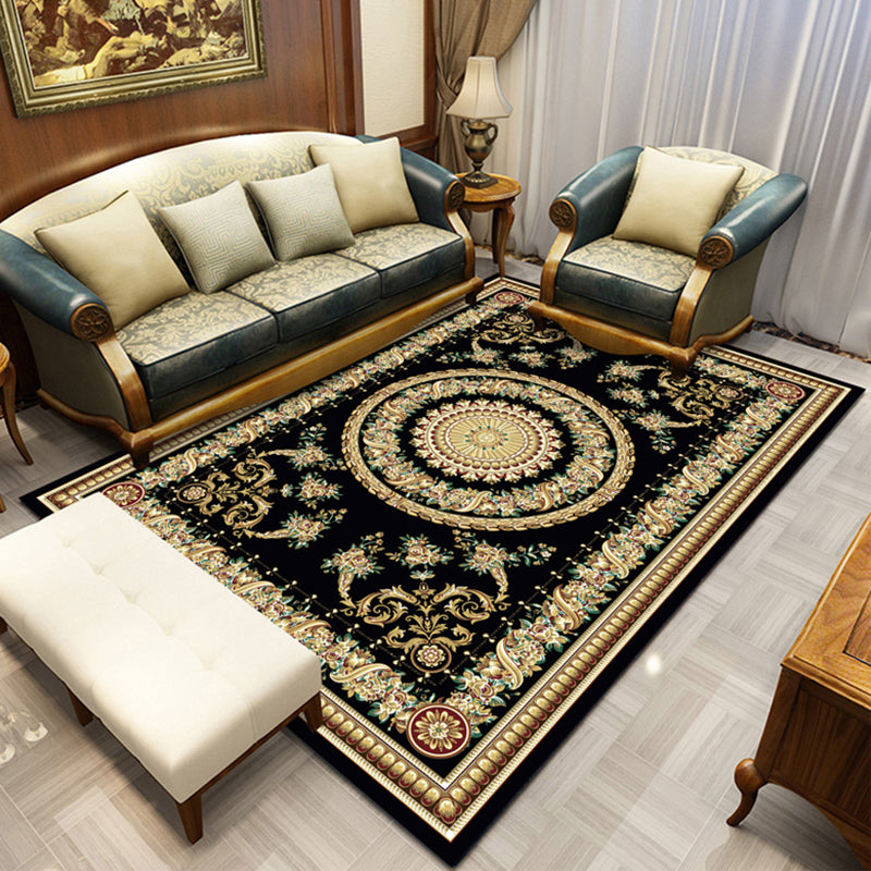 Color Mixed Vintage Area Rug Polyester Floral Print Rug Non-Slip Backing Indoor Rug for Living Room