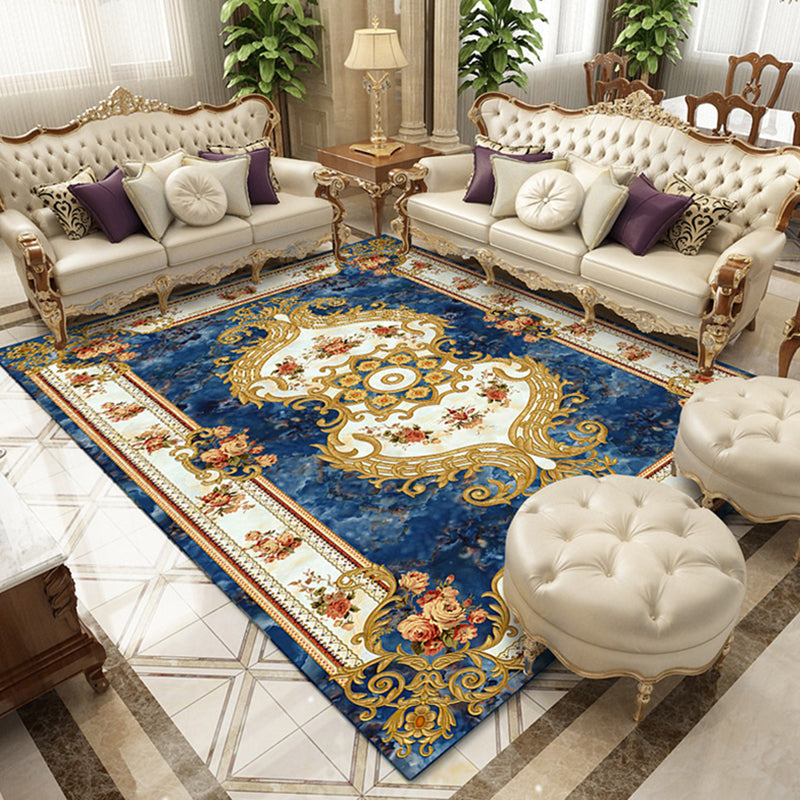 Apricot Tone Classic Indoor Rug Polyester Flower Print Carpet Easy Care Rug for Home Decoration