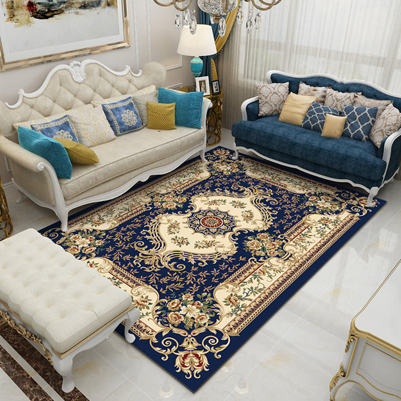 Apricot Tone Classic Indoor Rug Polyester Flower Print Carpet Easy Care Rug for Home Decoration