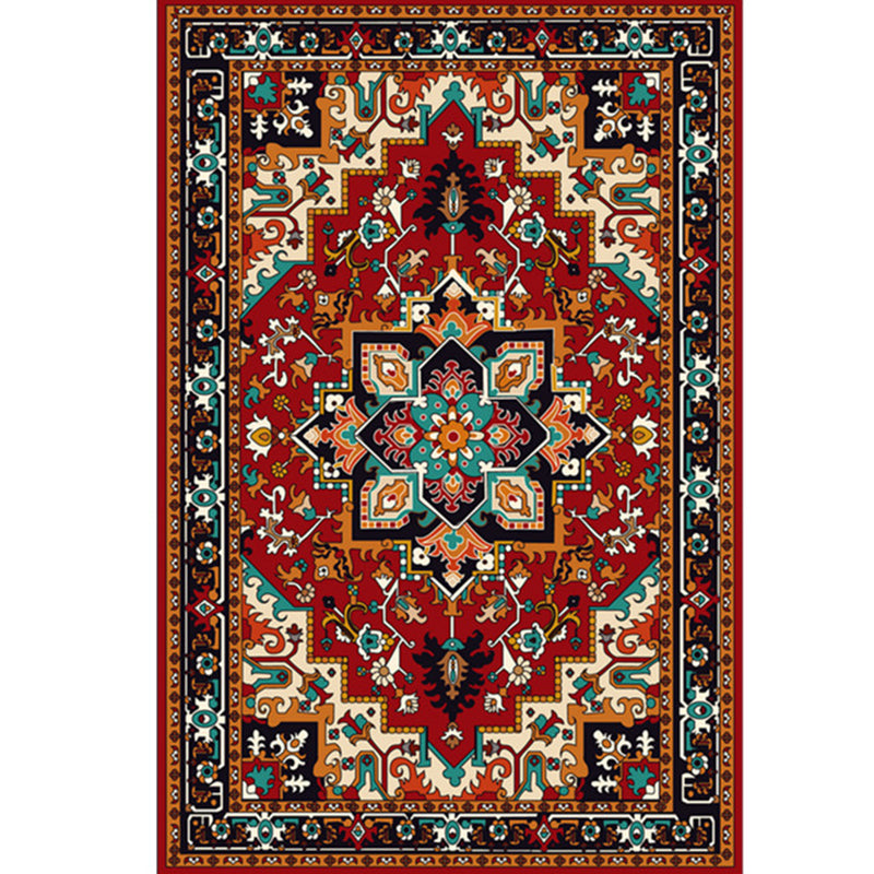 Solid Color Vintage Area Rug Polyester Floral Print Rug Anti-Slip Backing Indoor Rug for Living Room