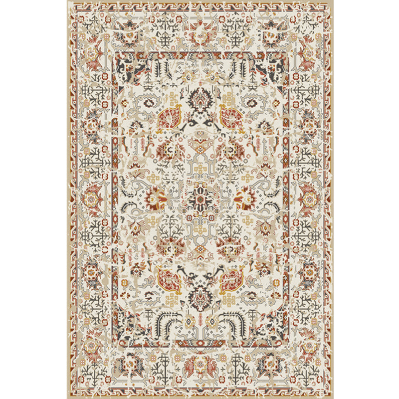 Solid Color Vintage Area Rug Polyester Floral Print Rug Anti-Slip Backing Indoor Rug for Living Room