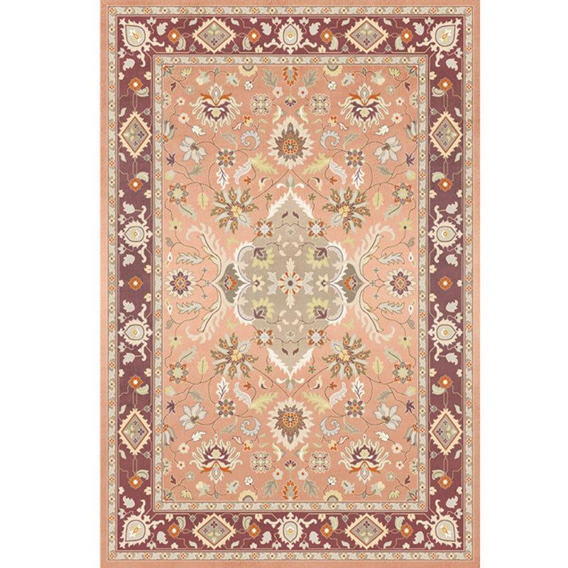 Solid Color Vintage Area Rug Polyester Floral Print Rug Anti-Slip Backing Indoor Rug for Living Room