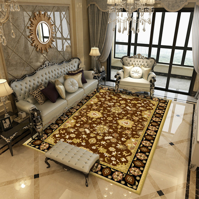 Multicolor Living Room Carpet Classical Floral Printed Area Rug Polyester with Non-Slip Backing Rug