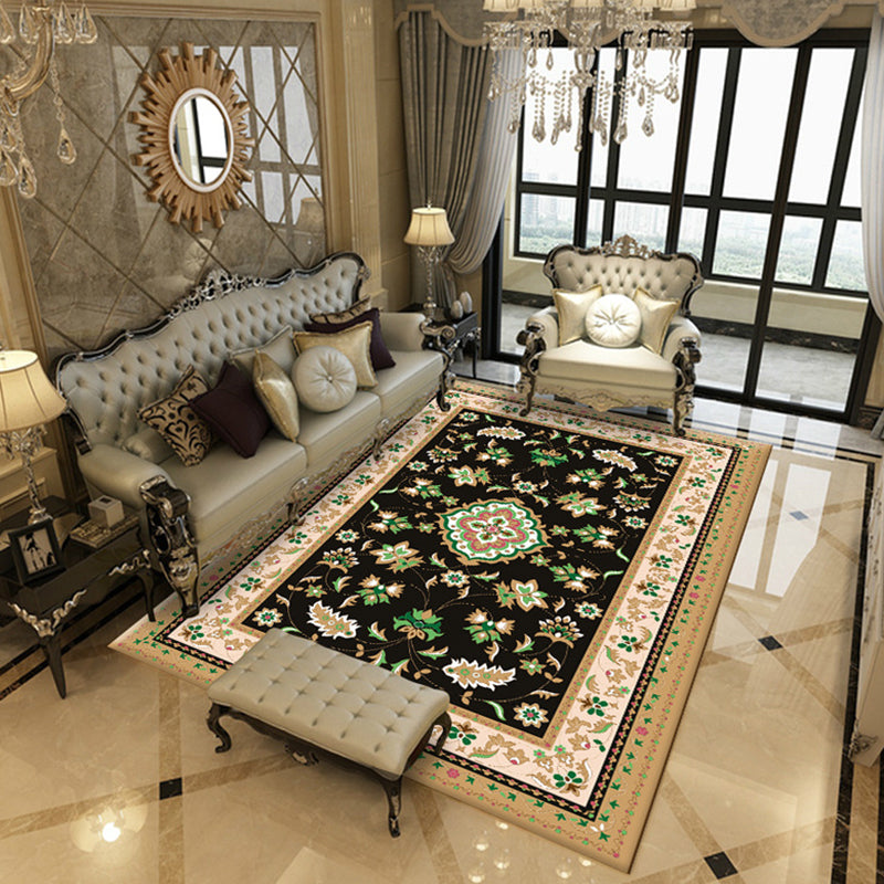 Multicolor Living Room Carpet Classical Floral Printed Area Rug Polyester with Non-Slip Backing Rug