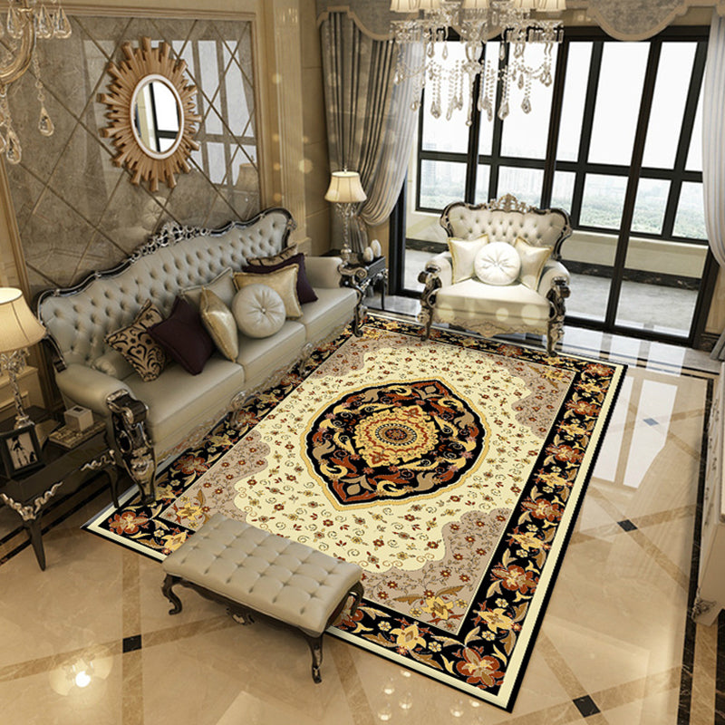 Multicolor Living Room Carpet Classical Floral Printed Area Rug Polyester with Non-Slip Backing Rug