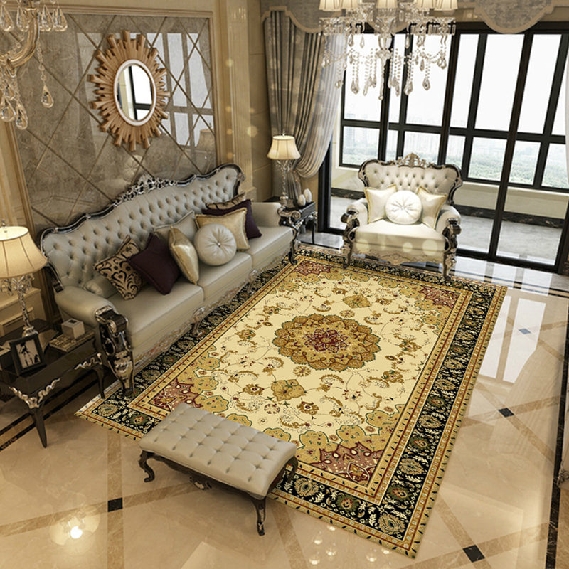 Multicolor Living Room Carpet Classical Floral Printed Area Rug Polyester with Non-Slip Backing Rug