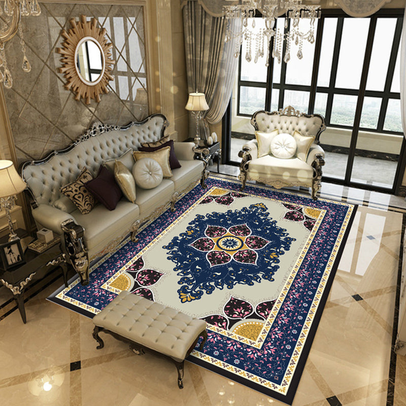 Multicolor Living Room Carpet Classical Floral Printed Area Rug Polyester with Non-Slip Backing Rug