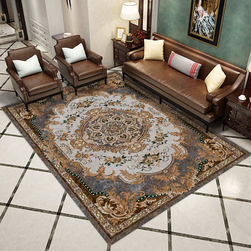 Multicolor Symmetrical Print Rug Polyester Carpet Retro Anti-Slip Backing Indoor Rug for Home Decor