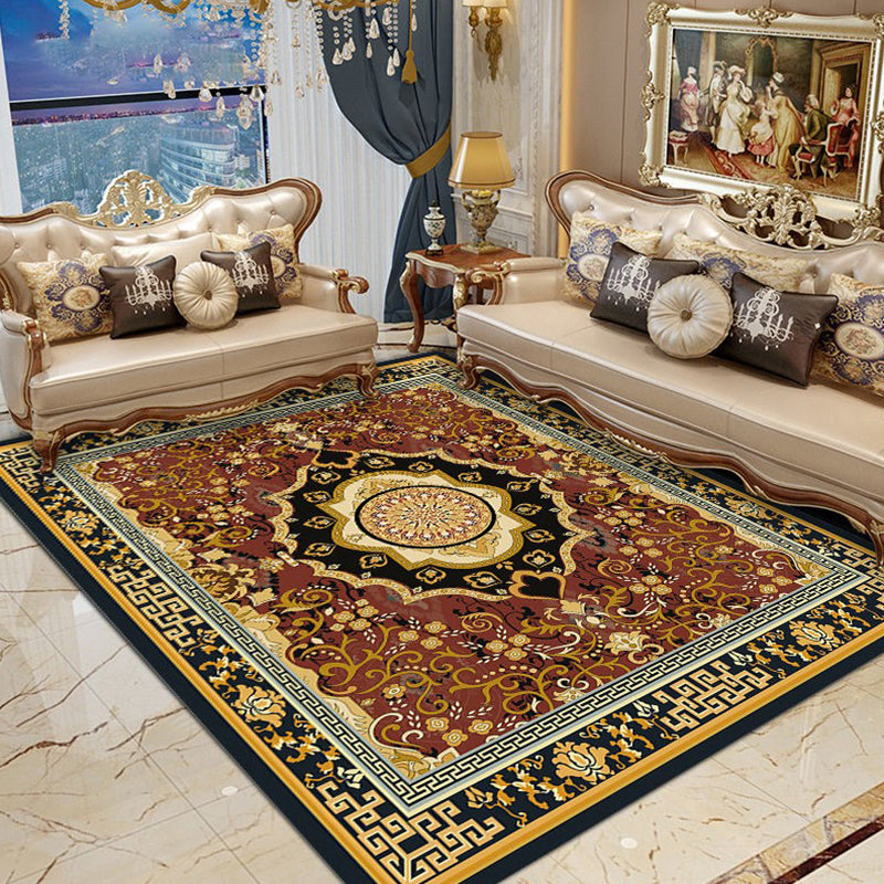 Multicolor Symmetrical Print Rug Polyester Carpet Retro Anti-Slip Backing Indoor Rug for Home Decor