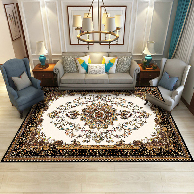 Multicolor Flower Rug Polyester Carpet Classical Anti-Slip Backing Indoor Rug for Home Decoration