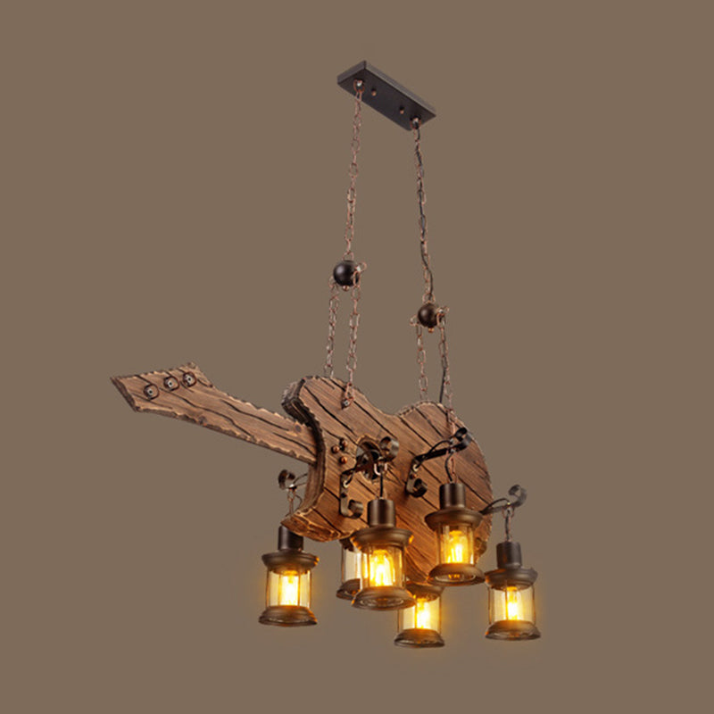 Industrial Wood Hanging Chandelier 6-Light Ceiling Hanging Light Fixture for Bar