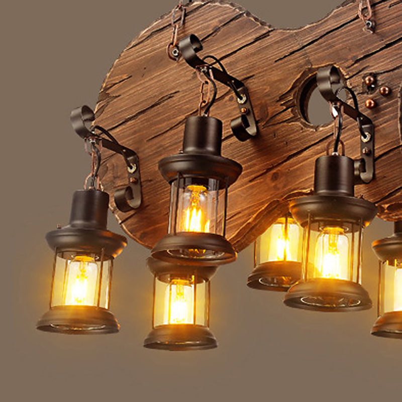 Industrial Wood Hanging Chandelier 6-Light Ceiling Hanging Light Fixture for Bar