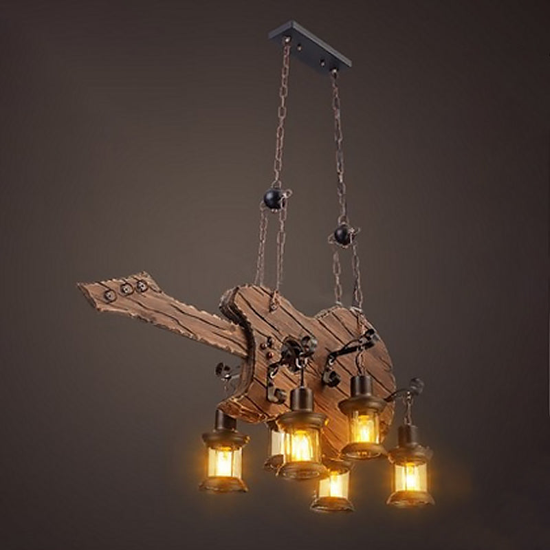 Industrial Wood Hanging Chandelier 6-Light Ceiling Hanging Light Fixture for Bar