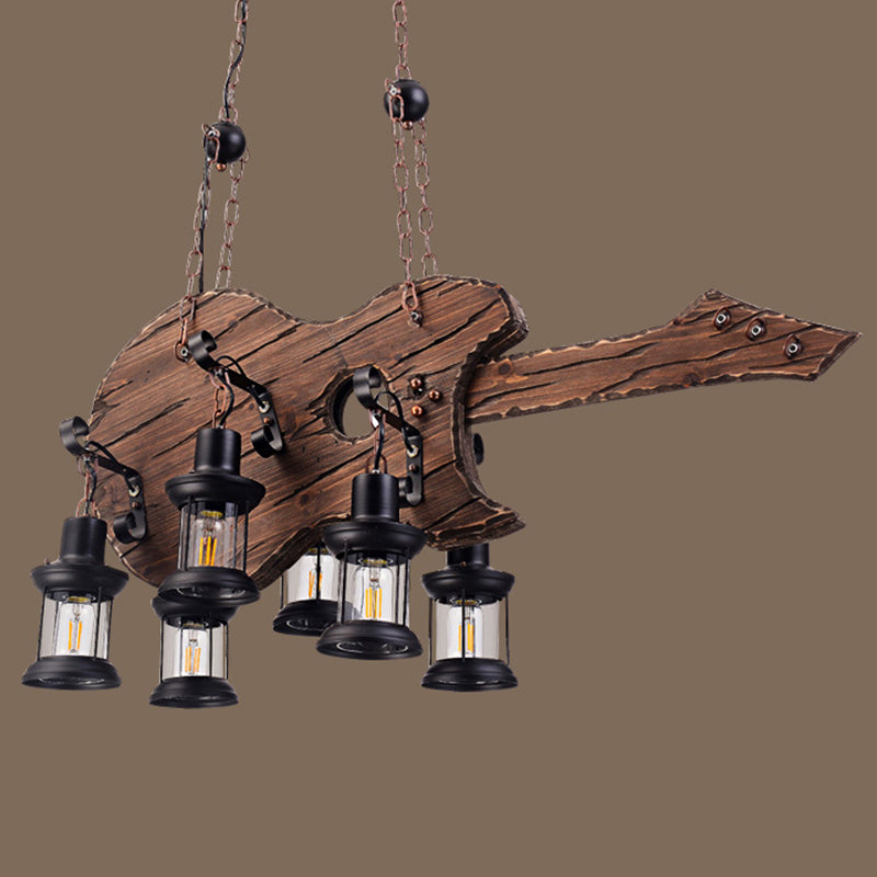 Industrial Wood Hanging Chandelier 6-Light Ceiling Hanging Light Fixture for Bar