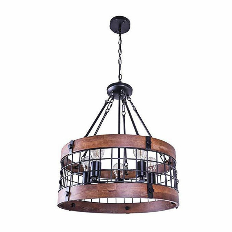 Industrial Vintage Drum Pendant Light Wrought Iron 5-Light Hanging Lamp for Dining Room