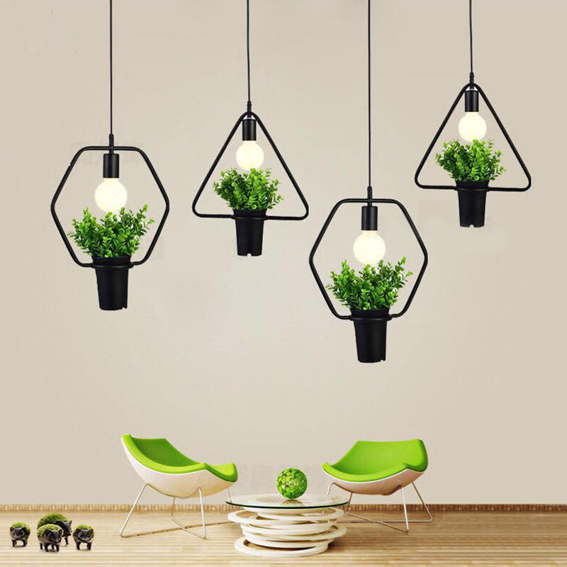 Geometrical Pendant Lighting Fixture Loft Style Black Metal Hanging Pendant Light