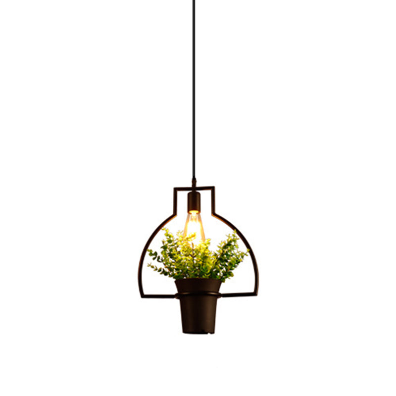 Geometrical Pendant Lighting Fixture Loft Style Black Metal Hanging Pendant Light