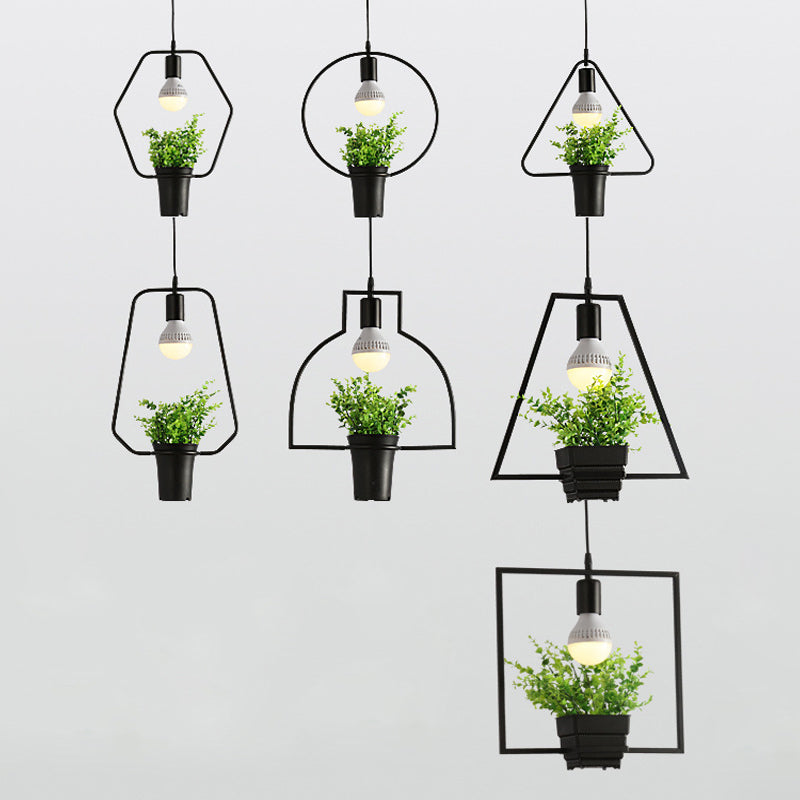 Geometrical Pendant Lighting Fixture Loft Style Black Metal Hanging Pendant Light