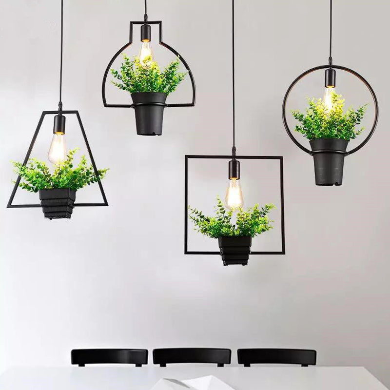 Geometrical Pendant Lighting Fixture Loft Style Black Metal Hanging Pendant Light