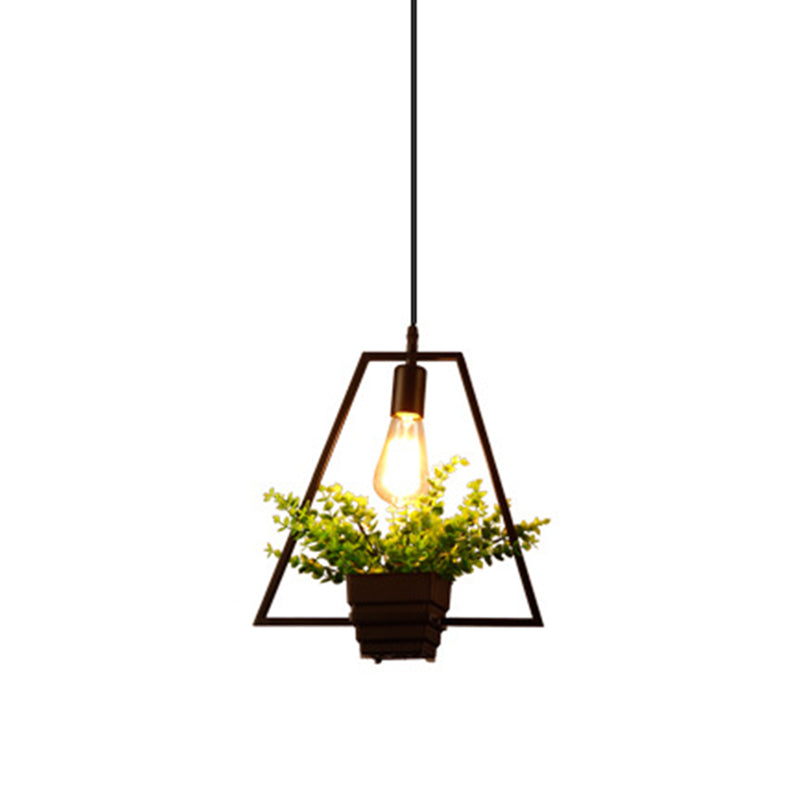 Geometrical Pendant Lighting Fixture Loft Style Black Metal Hanging Pendant Light