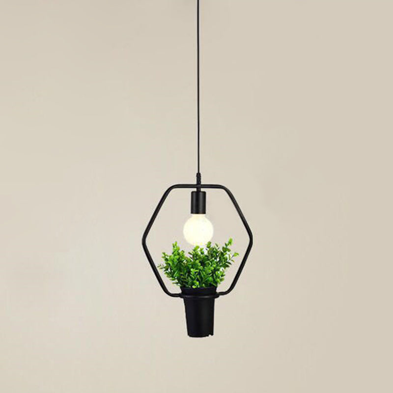 Geometrical Pendant Lighting Fixture Loft Style Black Metal Hanging Pendant Light