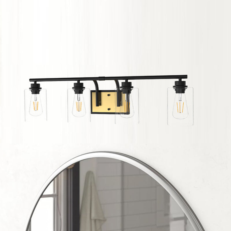 Glass Black Wall Lamp in Industrial Vintage Style Wrought Iron Wall Light for Bathroom