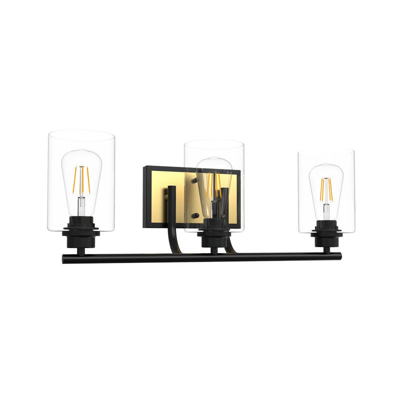 Glass Black Wall Lamp in Industrial Vintage Style Wrought Iron Wall Light for Bathroom